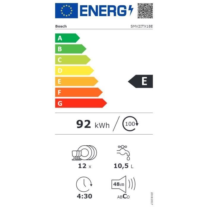 Lavavajillas BOSCH SMV2ITX18E SER2 totalmente integrable - 12 servicios - 60 cm de ancho - Negro - Inducción - 48 dB