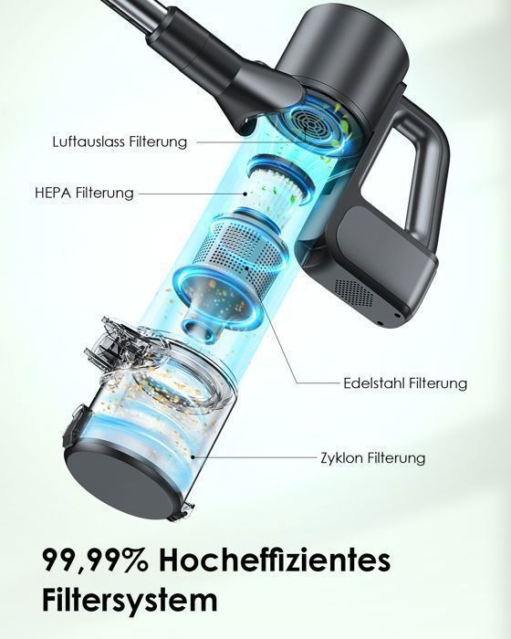 Homefire 2-in-1 Cordless Stick Vacuum Cleaner, 40000Pa/500W, 2 Speeds, 60dB, 40 min Runtime, Vacuum and Mop, HEPA Filtration - Black