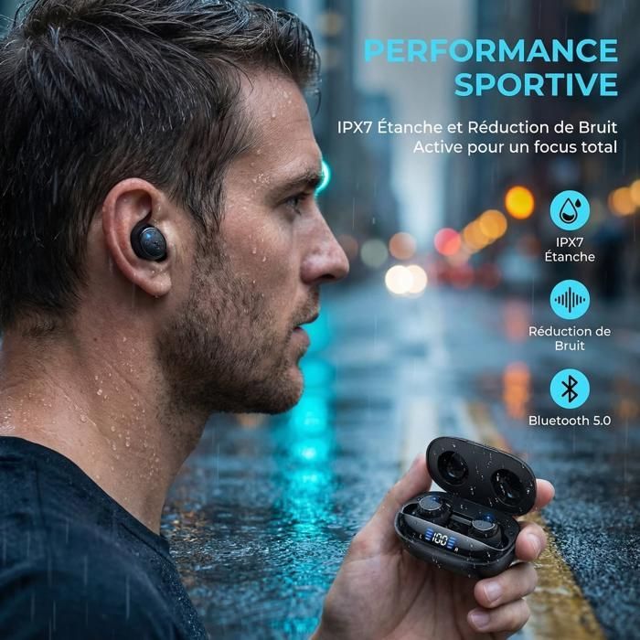 Wireless Earbuds - FINGERTIME - 4 Microphones for HD Calls, Immersive Stereo Sound, 48H Battery Life, IPX7 Waterproof, LED Display