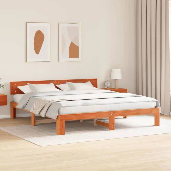 Cama doble CHIC para adultos - Estructura de cama de 200 x 200 cm, color marrón, madera maciza de pino #Sara22201