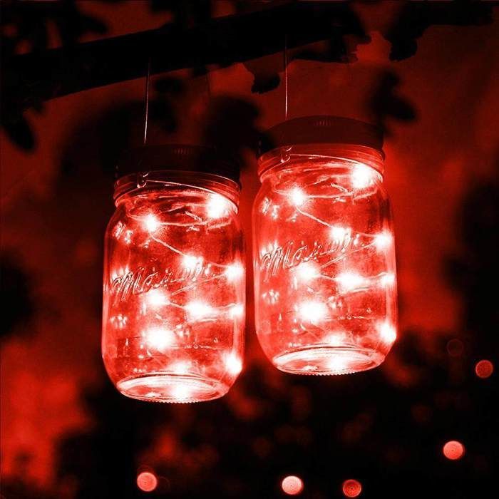 Luces solares para macetas Mason, paquete de 3, luces decorativas para macetas Mason, lámpara de araña solar de hadas de 20 LED, ideal para la boca