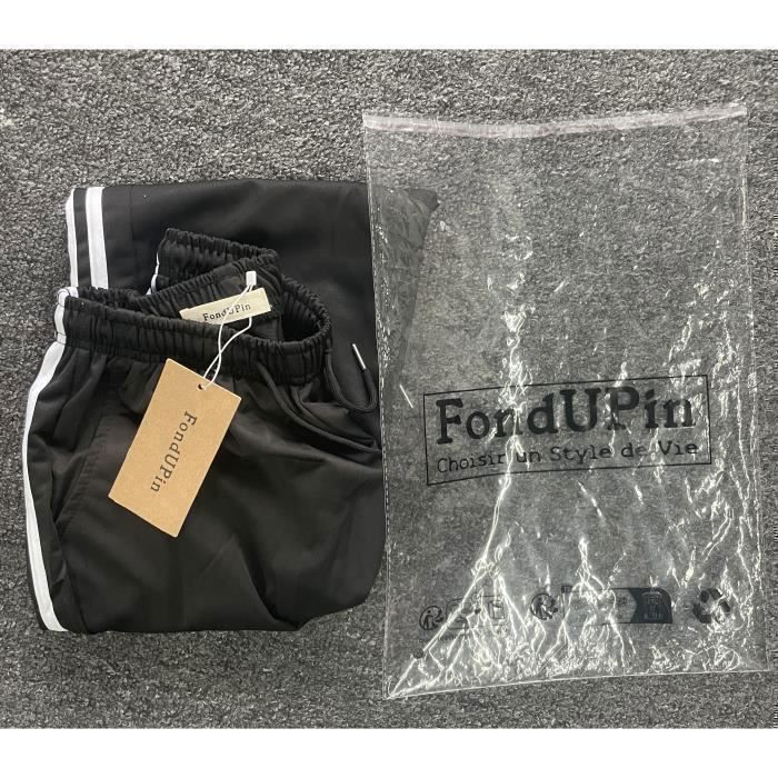 Pantalon Jogging Homme Droit Grande Taille Taille Élastique Cordon Poches Zippées Sport Loisir-Noir
