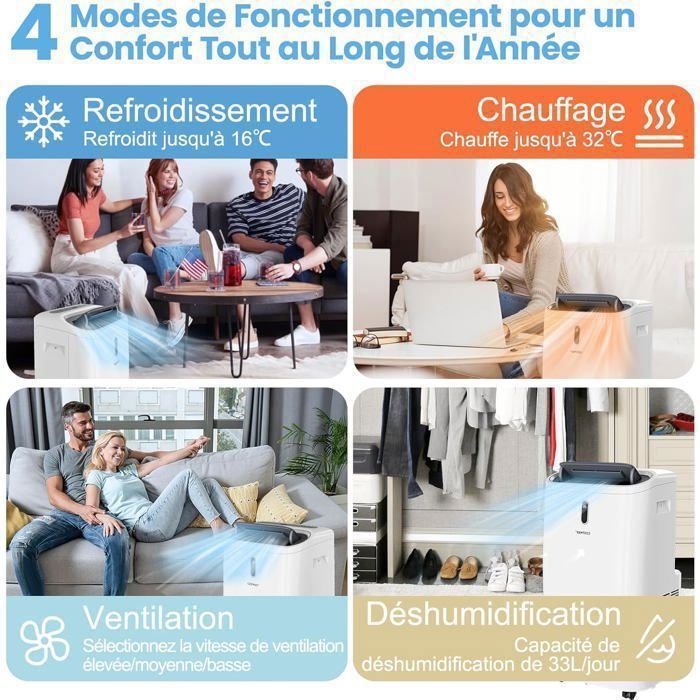 Aire acondicionado portátil 5 en 1 (refrigeración/calefacción) - 16000 BTU 4.7 kW R290 COSTWAY - Controlado por aplicación - Deshumidificador - Temporizador de 24 horas - Pantalla LED