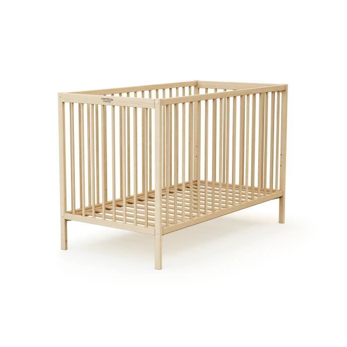 Lit à barreaux en bois brut - FORMULA BABY - 60 x 120 cm - Sommier réglable sur 3 hauteurs