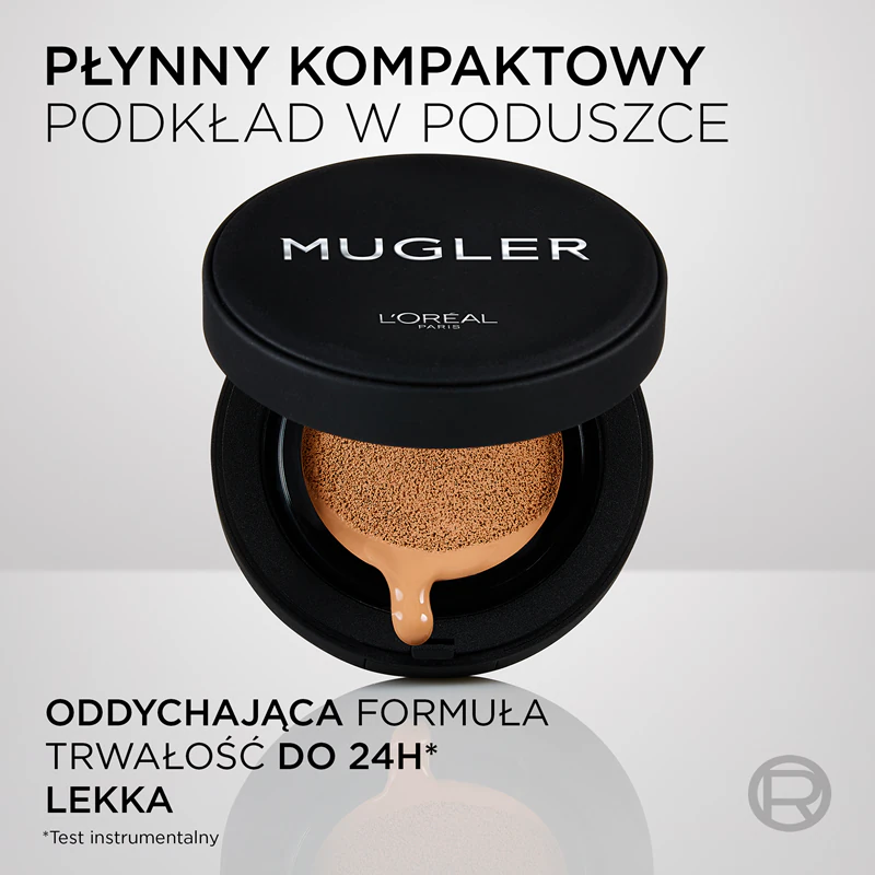 Base líquida cushion L'Oréal Paris x Mugler para cobertura perfeita.