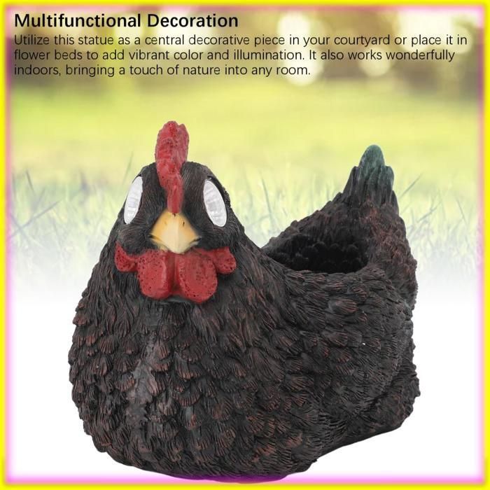 Maceta de resina con forma de gallina para suculentas de keenso con luz solar con sensor de luz automático para jardín artificial, marrón/negro.