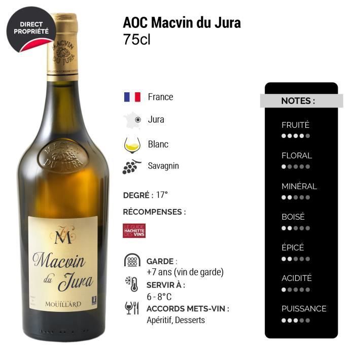 Macvin du Jura Blanc - Lot de 6x75cl - Domaine Jean-Luc Mouillard - Vin AOC Blanc du Jura - Sélection 2020 Guide Hachette - Cépage