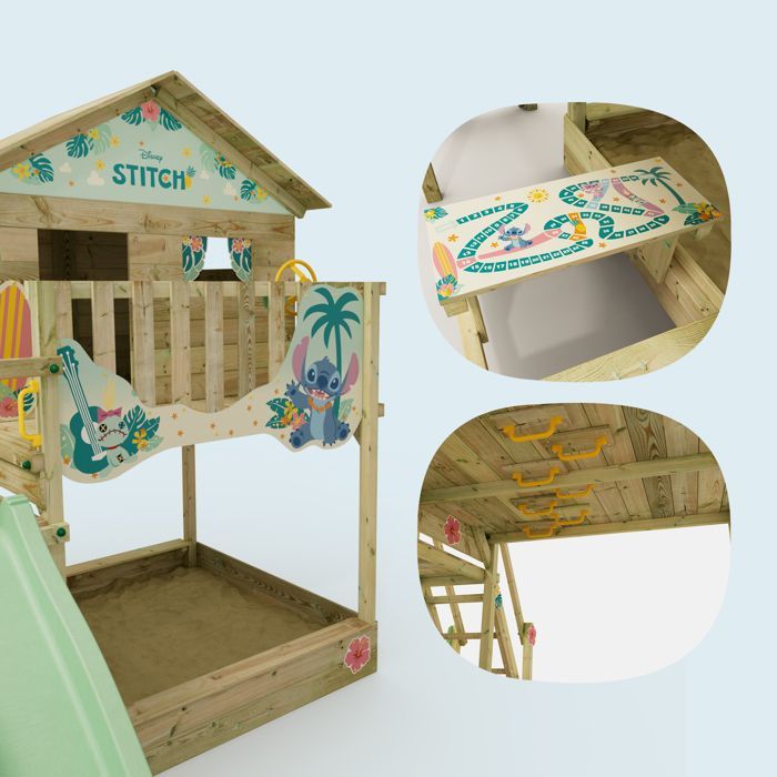 WICKEY Disney Quest Lilo & Stitch Speelzone – 220 cm glijbaan, schommel en klimwand – 10 jaar garantie*