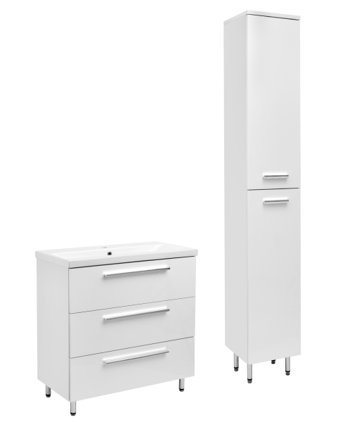 Biały Zestaw do Łazienki Stojący 80cm Szafka z Umywalką Słupek Bryza