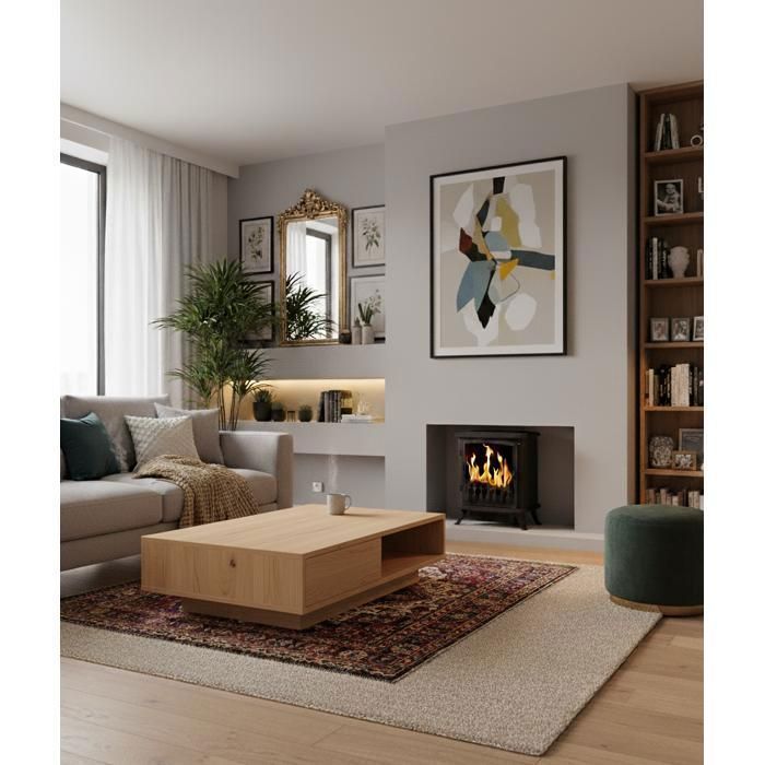 CHEMIN'ARTE - Fire Glass Zwarte elektrische haard met 3D-vlameffect, verwarming, onderhoudsvrij
