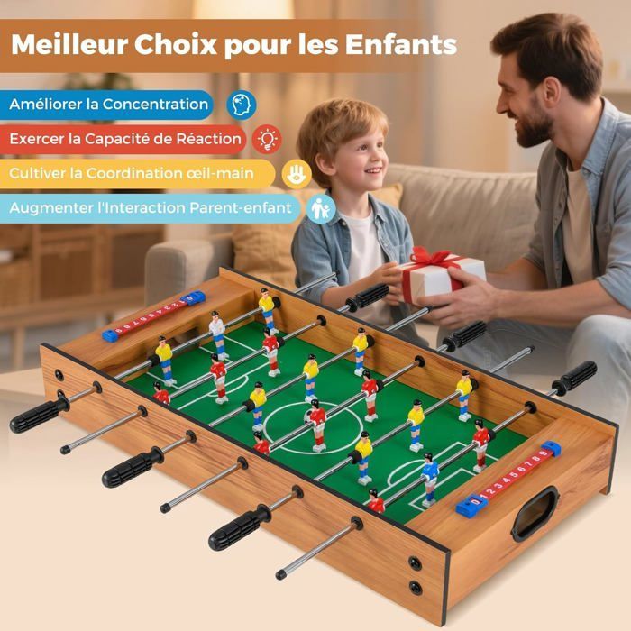 GOPLUS 2 en 1 Table Multi-Jeux avec 18 Joueurs en Bois Adultes, pour Enfants de 4 Ans+, Accessoires Riche (69x35x10CM)