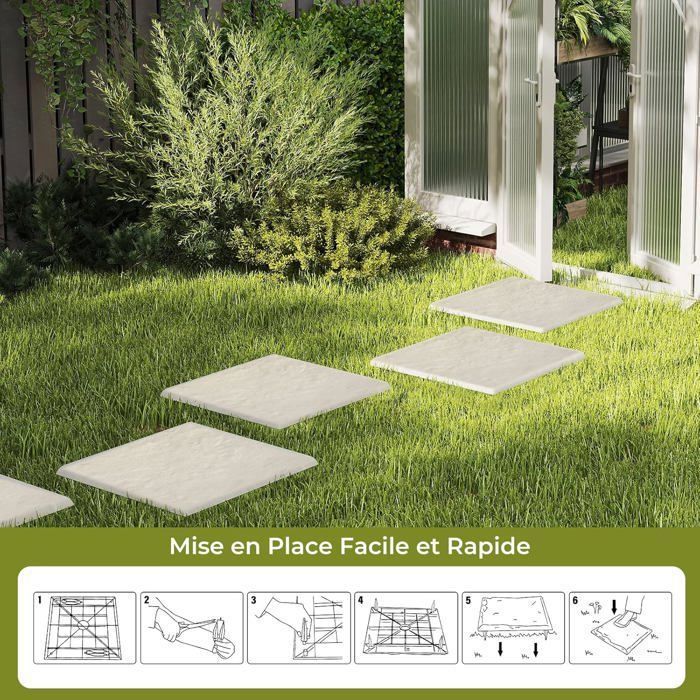 Lot de 8 Dalles de Terrasse 39,5 x 39,5 x 2cm COSTWAY-avec Piquets de Sol-Surfaces Texturées Antidérapantes-pour Pelouse,Cour-Beige