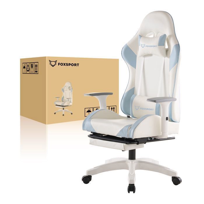 FOXSPORT-fauteuil gaming-Chaise de jeu ergonomique-Avec repose-pieds-Réglable en hauteur-Chevalier de la lune-charge 200KG-Bleu