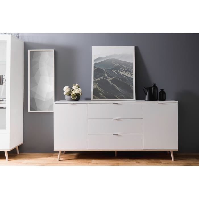 GÖTEBORG Buffet bas - Style scandinave - Décor chêne et blanc - L 180 cm