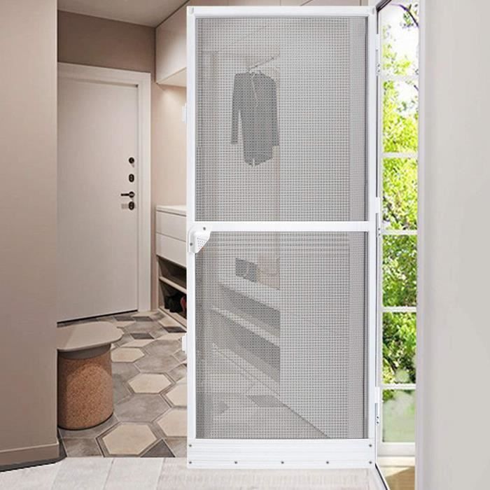 Mosquitera para puerta - NAIZY - 120 x 240 cm - Aluminio blanco - Tejido de fibra de vidrio gris - Ajustable