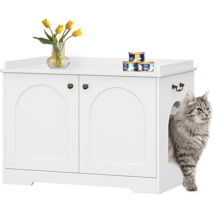 Katzentoilette, Katzentoilettenschrank mit Griffen, Aufbewahrungseinheit für Katzentoiletten, Haustierhaus, 50 x 80 x 57 cm, Weiß