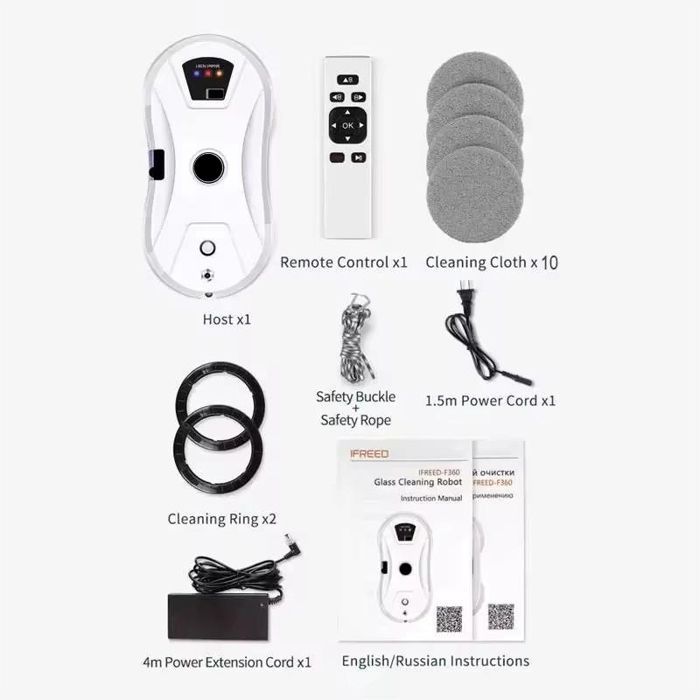 Automatic Window Cleaning Robot with Water Spray, 5600pa Window Cleaning Robot, Smart Navigation, 10 Cleaning Cloths