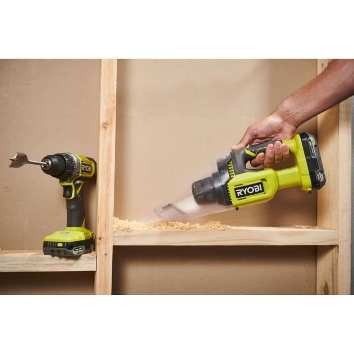 Aspiradora de mano RYOBI ONE+ de 18 V - 29 AW - 1000 l/min - 0,85 m³/min - Depósito de polvo de 600 ml - Disponible - RHV18-0