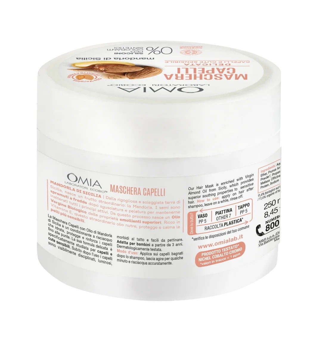 Masque capillaire aux amandes OMIA 250 ml Hydrate, protège et fortifie