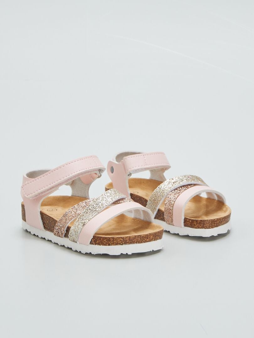 Sandalen met pailletten en klittenbandsluiting - ROZE