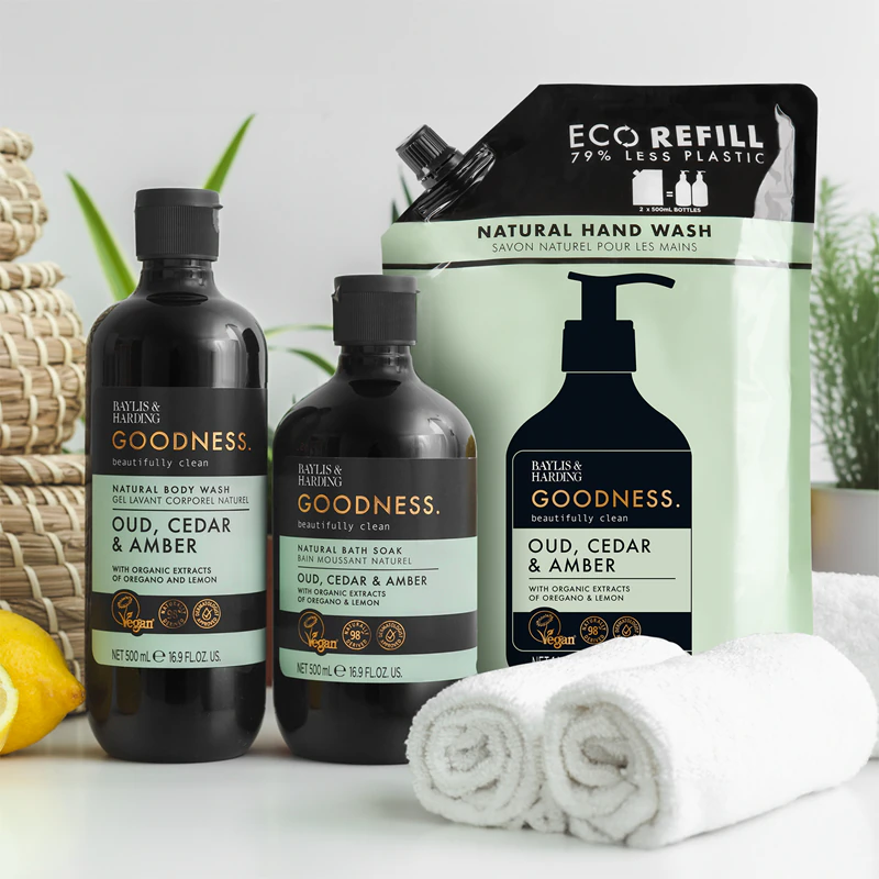 Sabonete Líquido Natural para Mãos Baylis & Harding Goodness Oud, Cedro e Âmbar