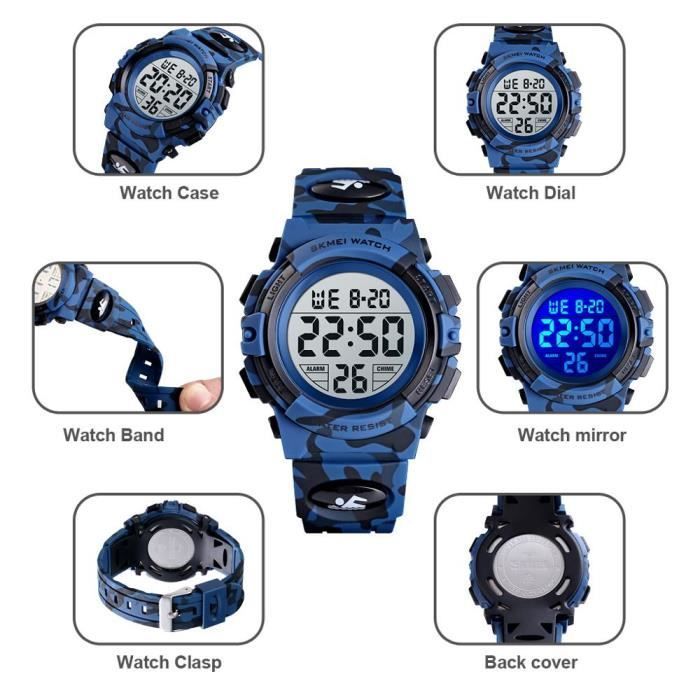 Reloj deportivo SHARPHY para niños, resistente al agua, digital LED, estilo militar 2020, correa azul, regalo para niños.