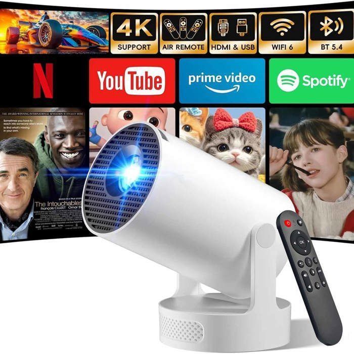Mini proyector portátil 4K, proyector de vídeo portátil 4K FHD 1080P con Wifi 6, rotación de 210°, HDMI/TV Stick/USB/PS5