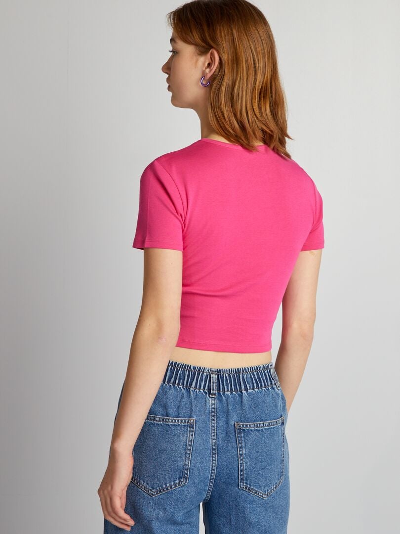 Krótki top z nadrukiem NYC Jersey – RÓŻOWY