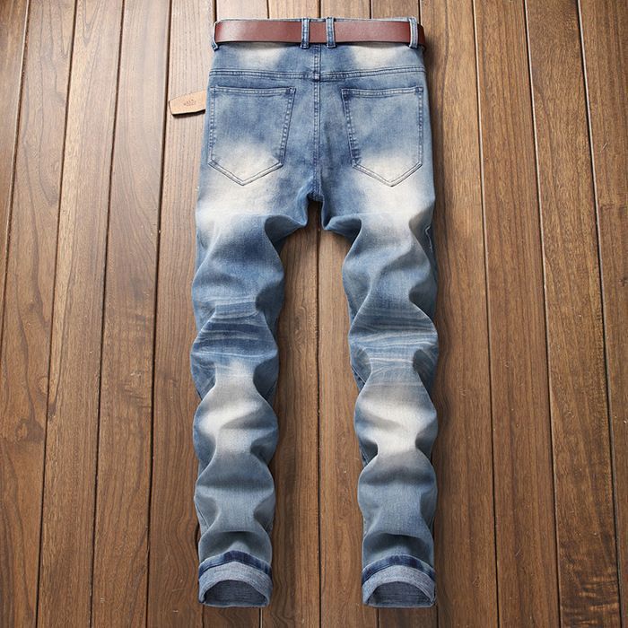 Jeans da uomo a vestibilità regolare con strappi e toppe - Blu - INSFITY - Taglia standard - 100% cotone