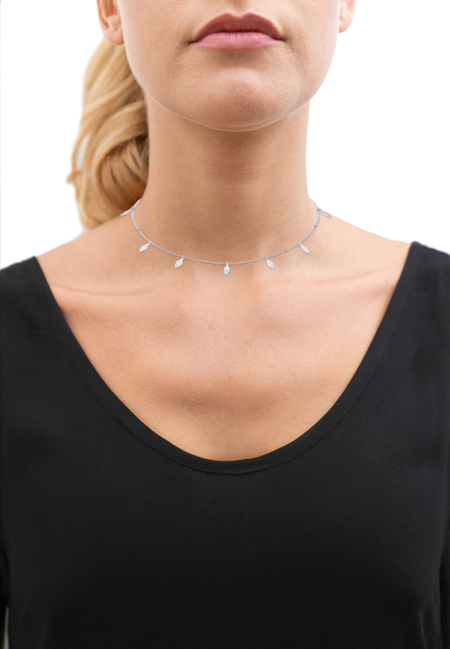 Elli Choker Pendentifs Plumes Boho Collier Femme Plaqué Or Argent (925/1000)