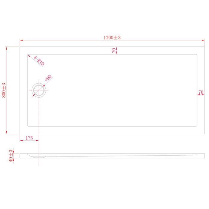Base de duche retangular em acrílico, 80x170x4 cm, modelo Flower UltraSlim.