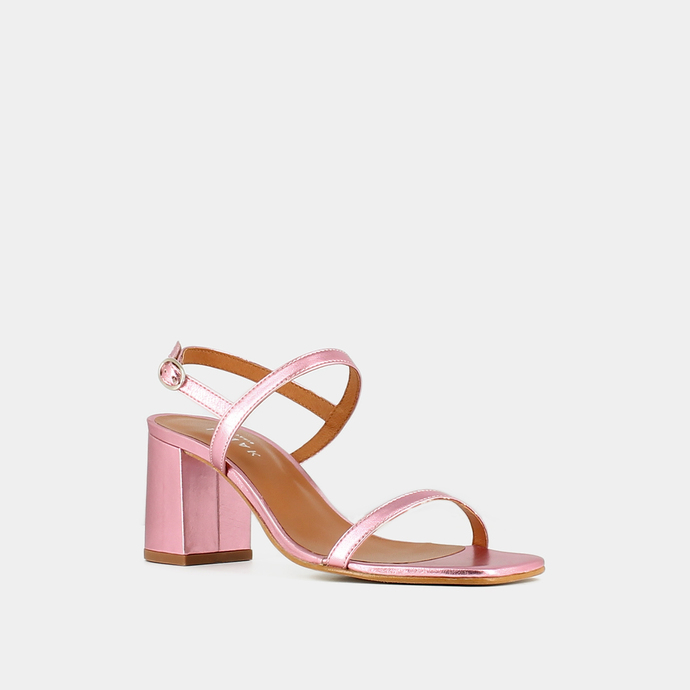 Sandales ouvertes à talons  en cuir metallisé rose