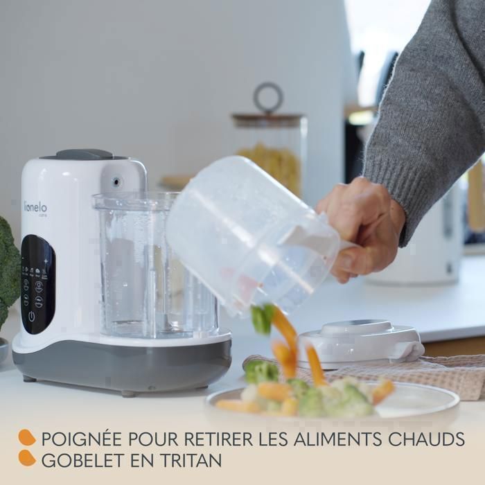 LIONELO Babymenu Robot da cucina 5 in 1 per neonati: frullatore, vaporiera, scaldabiberon, scongelatore e sterilizzatore.