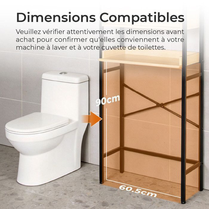 Mueble de baño con 2 puertas y estante ajustable - ALIGHTUP - mueble para lavadora de estilo industrial, 64,5 x 30 x 171 cm, Roble