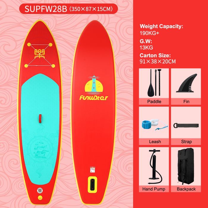 Tavola da paddle gonfiabile FunWater per sport acquatici, coordinata, 350x87x15 cm - SUPFW28B