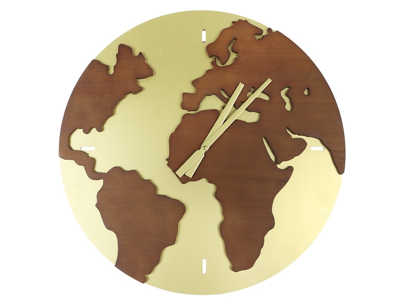 Zegar ścienny metalowy World 50 cm brązowo-złoty
