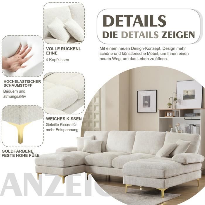 Hoekbank - DREAMMESPACE - U-vormig - 4-zits - Chenille stof - Beige