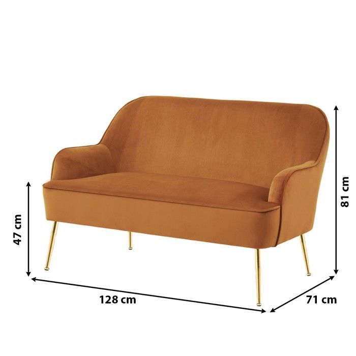Sofá recto fijo MARCELINO en terciopelo color óxido - Naranja