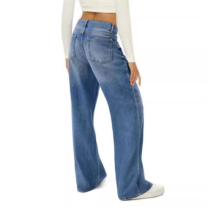 Pantalones vaqueros de mujer - Azul - Sin elasticidad, cómodos e informales, cierre de cremallera
