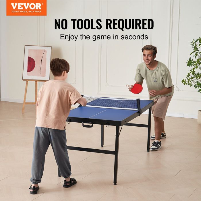 Mesa de ping-pong VEVOR - Mesa de tenis de mesa plegable portátil para interiores en MDF - con red, 2 palas y bolsa de transporte.