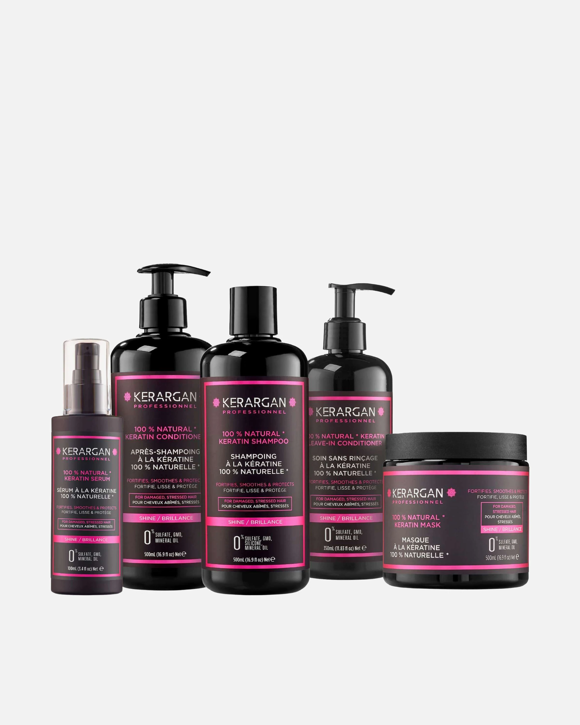 Kerargan Kerargan - Ensemble Ultra Réparateur Shampoing, Après-shampoing, Masque, Sérum & Leave-In à la Kératine