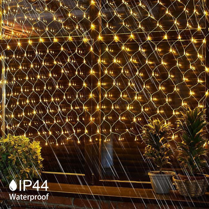 Cordão de luzes externas Rosnek 6x4m com 880 LEDs, plugue, à prova d'água IP44, 8 modos para Natal e jardim - Branco Quente