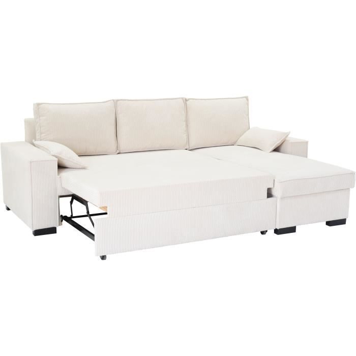 MARLON reversible corner sofa bed in beige - Chaise longue with storage - Corduroy W 240 x D 143 x H 85cm