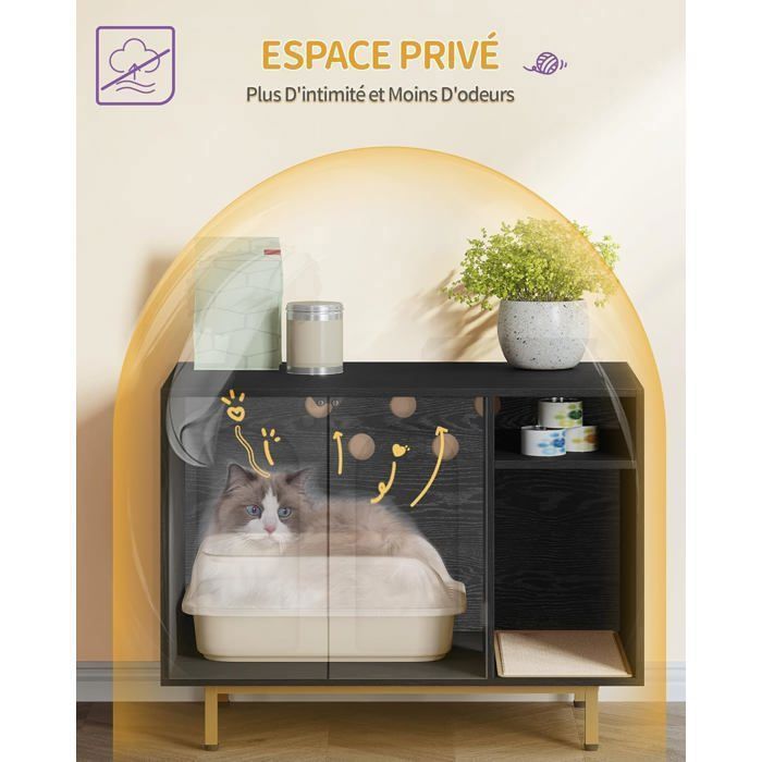 Casita para arenero de gatos, mesita auxiliar de madera para mascotas, apta para la mayoría de gatos y areneros.