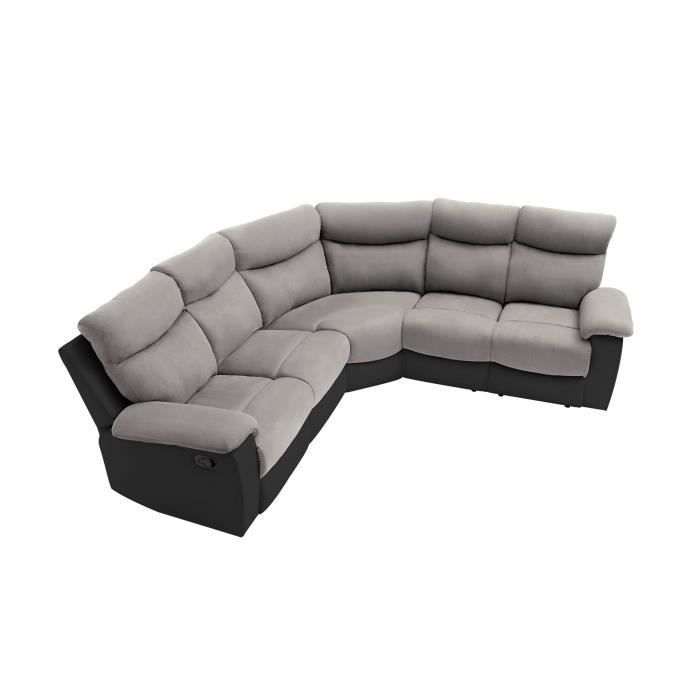 Canapé d'Angle de Relaxation OSCAR 5 places bi-matière - Gris/Noir - L238 x P238 x H99cm - LOUNGITUDE