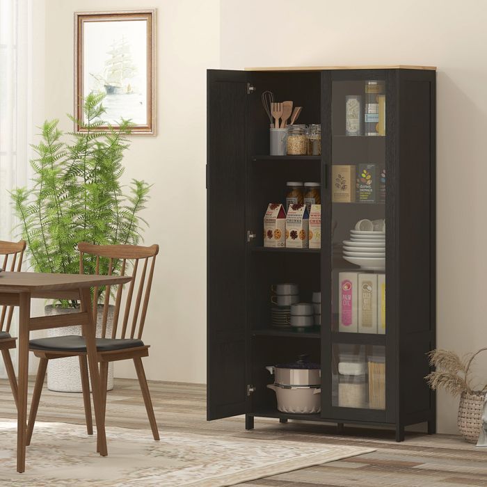 Aparador de cocina HOMCOM, mueble de cocina, vitrina con estantes ajustables y 9 compartimentos, 76 x 36 x 160 cm, negro
