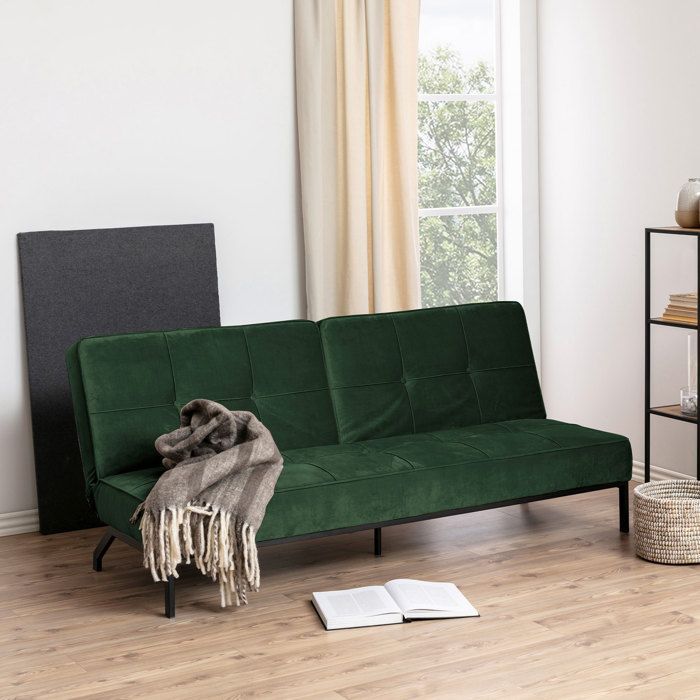 Canapé-lit convertible vert forêt en velours - EMOB - Giovanni - Style vintage - Dimensions 95x198cm