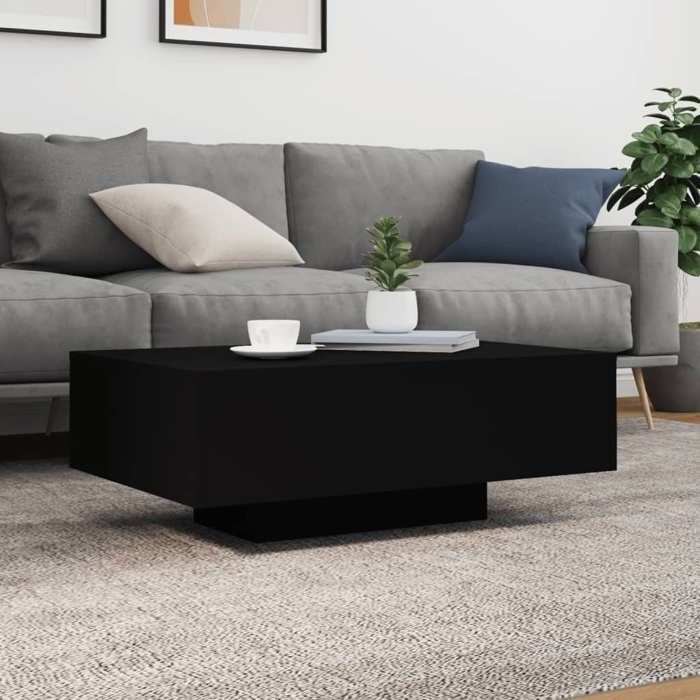 Mesa de centro vidaXL com luzes LED, mesa lateral, mesa de apoio, móveis para sala de estar, moderna, madeira preta 836610