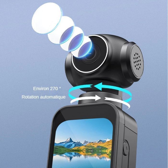 5K UHD Action Camera - Vlogging Video Camera - 270° Rotating Lens, 64GB - WiFi, 1.69
