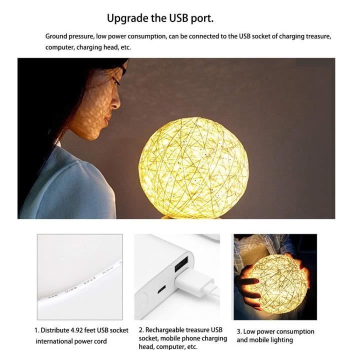 Nachtlampje van rotan - HZDHCLH - Valbestendig - USB oplaadbaar - LED